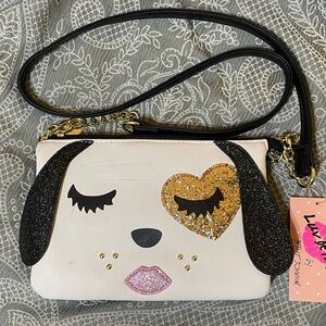 NWT Luv Betsy By Betsy Johnson Faux-Leather Dog Crossbag Glitter Ears